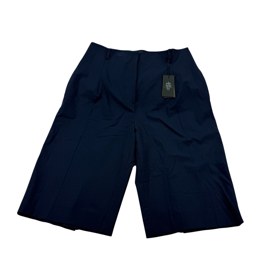 Eleventy Blue Wool Blend Single Pleat Dress Shorts Women's Size 46/8 NWT